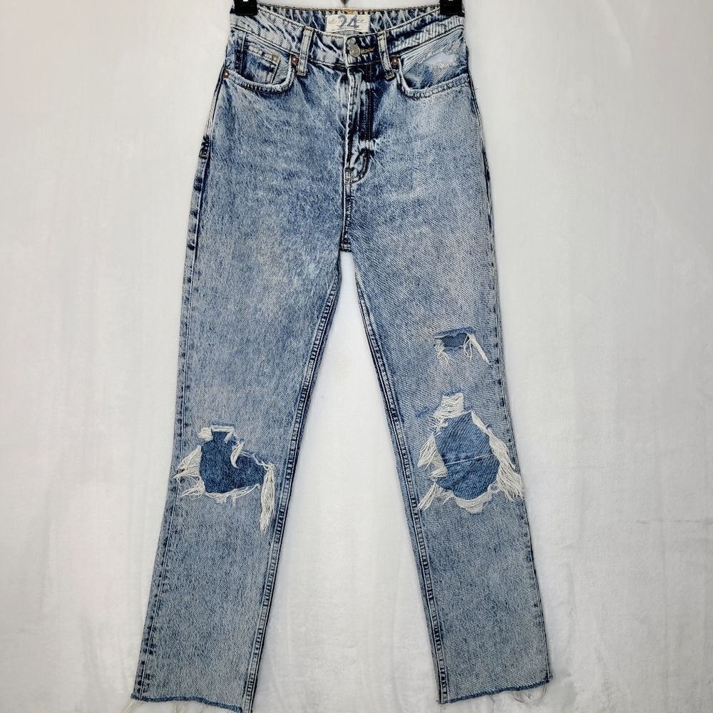 We The Free‎ My Own Lane Distressed High Rise Acid Wash Jeans Size 24